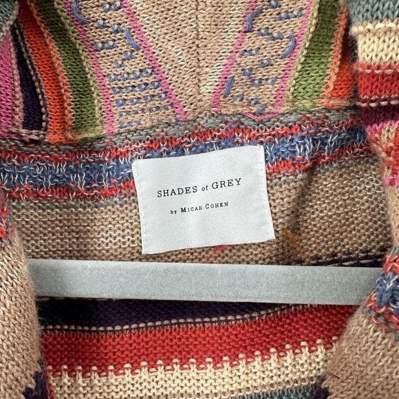 Shades of‎ Grey Cardigan Sweater Womens MED Colorful Striped Linen Feathers Boho - Picture 6 of 9